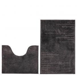 Набір килимів Smile 50x80+50x40 см з вирізом темно-сірий полоса